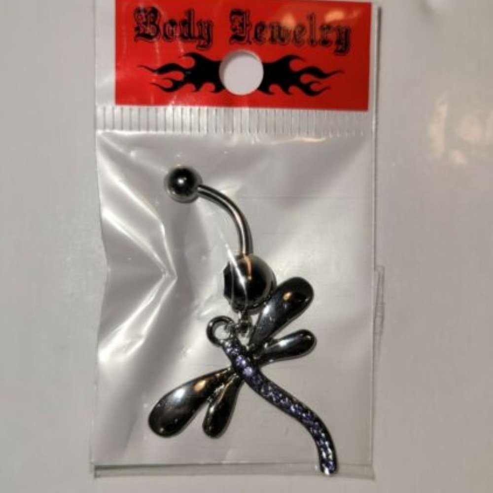 Dragonfly Gem Dangle 316L Surgical Steel Belly Button Navel Ring Tanzanite